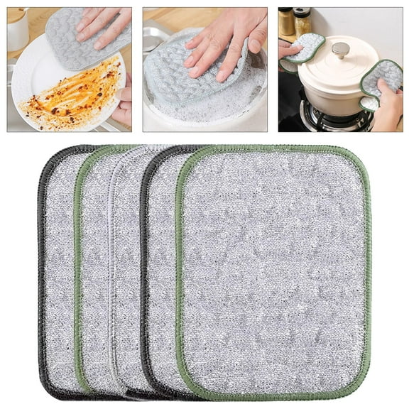 VEFSU 5pcs Multifunctional Wire Dishwashing Rags, Reusable Wire Dishwashing Rags, Non-Scratch Wire Double Layer Dishcloth for Kitchen, Sinks, Pots, Pans, Metal Mesh Cleaning Cloths