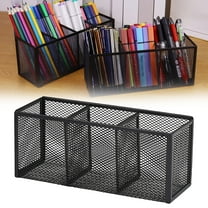 VEFSU Black Mesh Pen Pencil Holder, 3 Compartments Small Metal Desk Organizer, Mesh Pen Holder for Home Classroom Teachers, Pen Organizer Case, Desk Pencil Holder