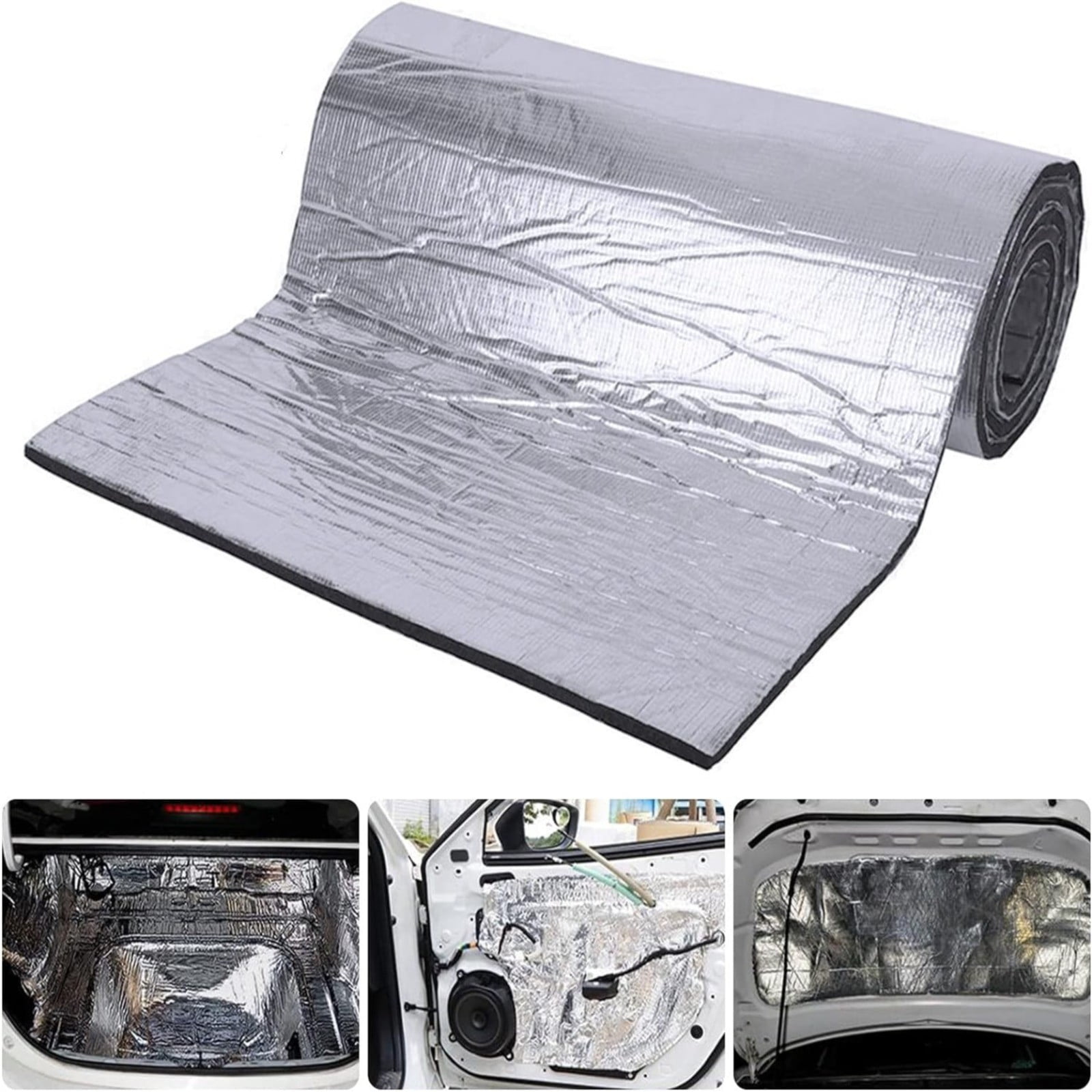 VEFSU Car Heat Sound Insulation Mat With 2 Rubber Roller Automotive Noise Deadening Mat Auto Heat Shield Sound Deadening Self Adhesive Car Hood Ceiling Do