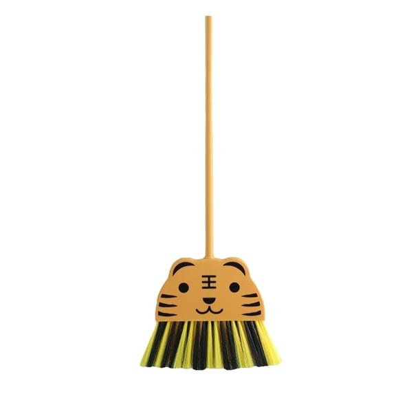 VEFSU Cartoon Broom, Small Broom Cleaning Tool, 26.2in Cute Little Yellow Tiger Mini Broom, Sweeping Tool Play Pretend Toy for Tabletop Debris, Interactive Household Cleaning Activity Broom