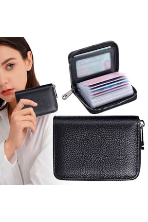 Credit Card Holder Wallet Id Card Holder Zipper Wallet Small Genuine Leather Card Case Wallet Credit Card Organizer with Clear Pockets Card Case Holder for Men Women Gift Card Holder