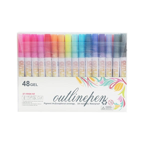 VEFSU Double Line Outline Markers Metallic Outline Marking Pens Colored Outlinepen Shimmer Markers for Cards Lettering Drawing Art Supplies