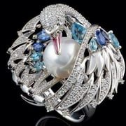VEFSU Fashion Women White Swan Pearl Retro Classic Ring Jewelry