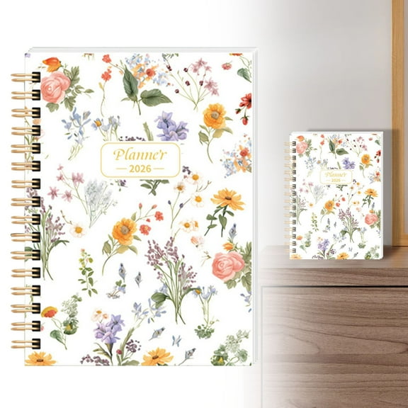 VEFSU Hardcover Spiral Notebook, 160 Pages A5 Coil Notebook with Flower Pattern, Portable and Study Aesthetic Notebook for Meeting Recording Study Notes Travel Diaries, Dotted Spiral Notebook