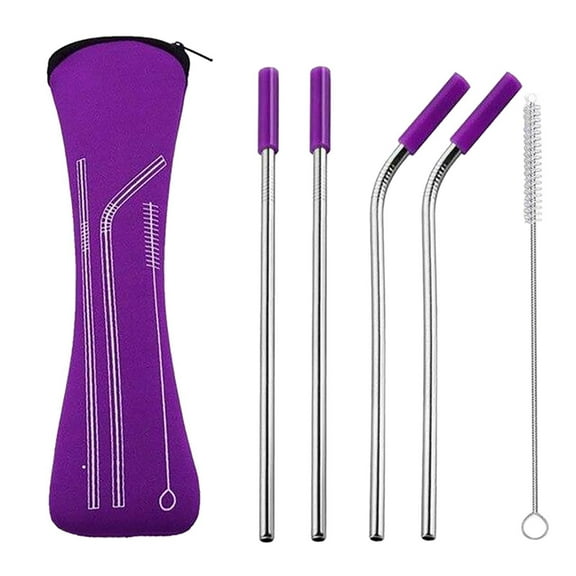 VEFSU Stainless Steel Drinking Straws – 4-Pack, Reusable, Includes Silicone Covers, Straight/Bent Options, Perfect for Tall Tumblers