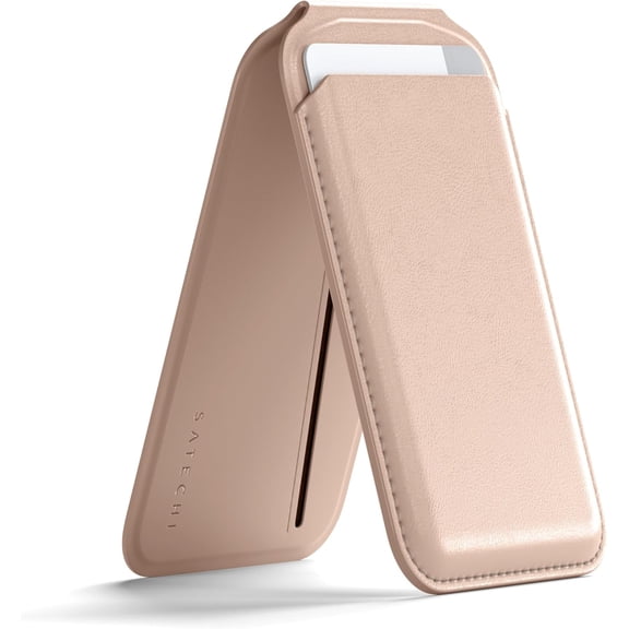 Satechi Magnetic Magsafe Wallet, Double Flap Stand Card Holder, 4 Slots with Front NFC Pass-Through, Adjustable Phone Attachment for iPhone 17/16/15/14/13/12, Travel Accessory, Desert Rose