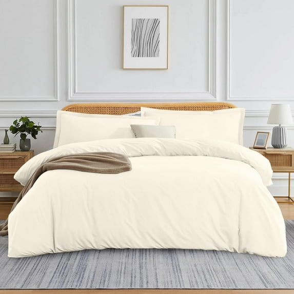 VEGAS HOTEL COLLECTION Classic Egyptian Cotton 1-Piece Duvet Cover { Zippered Closure } 1000 Thread Count- Fabulous Solid Looking Color Ivory - Oversized Queen Size