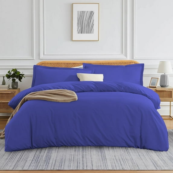 VEGAS HOTEL COLLECTION Classic Egyptian Cotton 1-Piece Duvet Cover { Zippered Closure } 1000 Thread Count- Fabulous Solid Looking Color Royal Blue - Full Size
