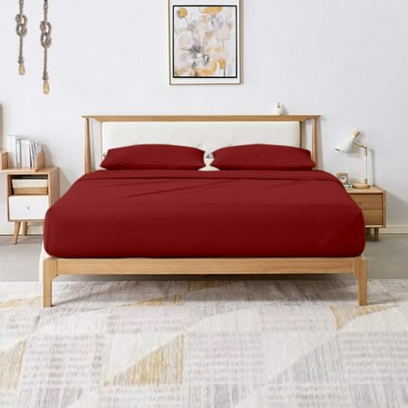 VEGAS HOTEL COLLECTION Great Best Look Sheet Set Solid Style (Size : Queen) 4-Pieces 600 Thread Count Burgundy Color, Mattress Fits Pocket 20" Inch, Pure Egyptian Cotton Made