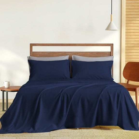 VEGAS HOTEL COLLECTION Great Best Look Sheet Set Solid Style (Size : Queen) 4-Pieces 600 Thread Count Navy Blue Color, Mattress Fits Pocket 12" Inch, Pure Egyptian Cotton Made