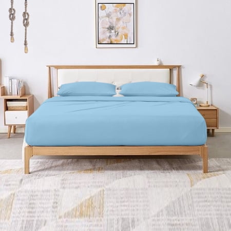 400 Thread Count 4 Piece Quality Sheet Set 15 Inch Deep Pocket 100% Egyptian Cotton Color Light Blue Solid Size King