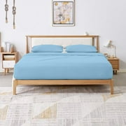 VEGAS HOTEL COLLECTION Soft Sheets 800 Thread Count Pure Egyptian Cotton { 4-PCs } Sheet Set fits up to 14-15 Inch Deep { Pattern Solid Guarantee Queen, Light Blue