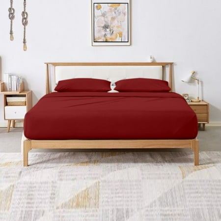 VEGAS HOTEL COLLECTION Superior Soft 600 Thread Count { 4-PCs } Sheet Set fits up to 14-15 Inch Deep { Pattern : Solid World Finest Egyptian Cotton (Cal-King, Burgundy)