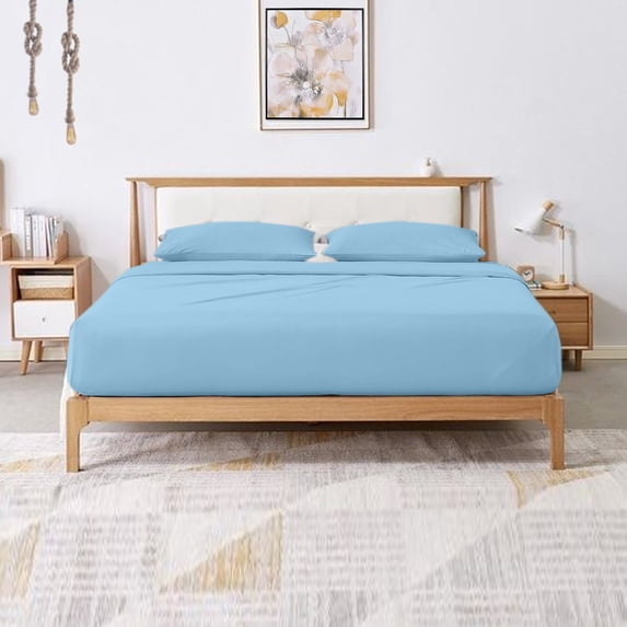 VEGAS HOTEL COLLECTION Superior Soft 800 Thread Count { 4-PCs } Sheet Set fits up to 14-15 Inch Deep { Pattern : Solid World Finest Egyptian Cotton (King, Light Blue)