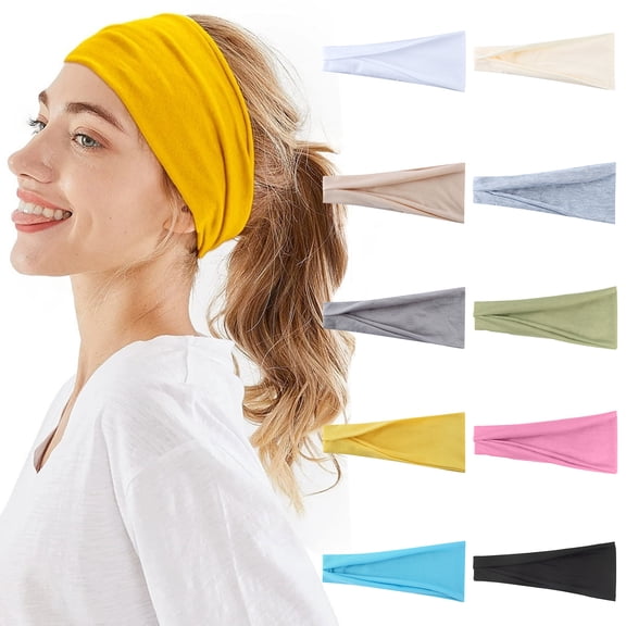 VEGCOO 10 PCS Non-Slip Headbands for Women, Wide Elastic Sweat Hair Bands for Fashion, Washing Face, Workouts, Yoga, Daily Use