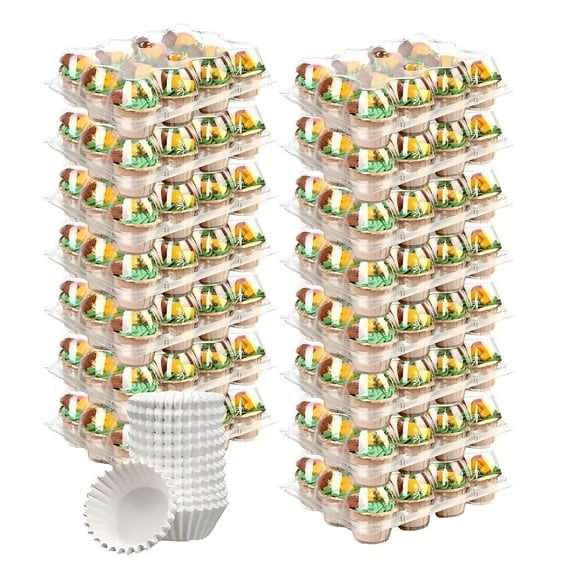 VEGCOO (12 Pack x 15 Sets) Stackable Cupcake Containers with 180 Liners  - Clear Plastic 12-Cup Carrier Holders, Reusable Dessert Boxes,  BPA-Free & Leakproof for Parties, Weddings, Bake Sales