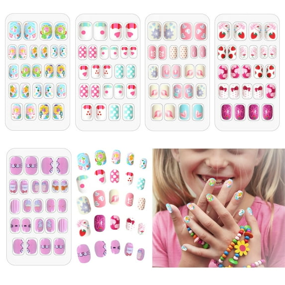 VEGCOO 120pcs children's false nails children's press-on false nails full coverage children's false nails suitable for girls nail art decoration