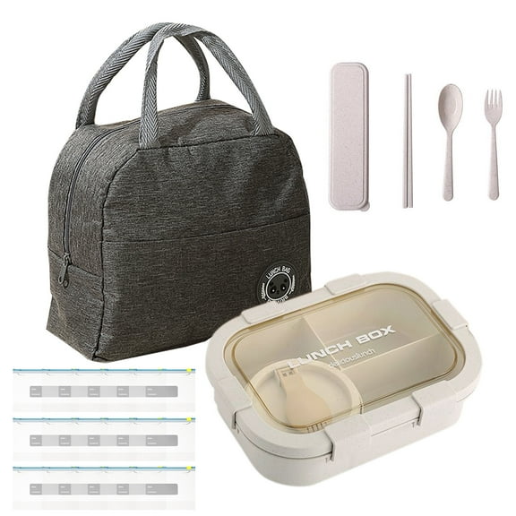 VEGCOO 1350ml Bento Lunch Box with 250ml Soup Container - Leakproof 3-Compartment Meal Prep Container, Insulated Lunch Bag, Cutlery Set & 15 Food Storage Bags - Office, Travel, Picnic Use