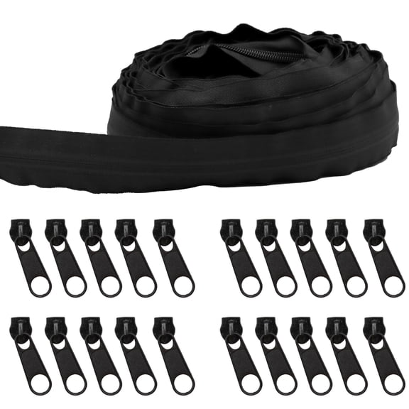 VEGCOO 14m Zipper by the Meter, Separable Zipper with 20 Sliders, Nylon Zippers, Zipper Repair Kit, Sewing Accessories for Sewing, DIY Clothing (Black)