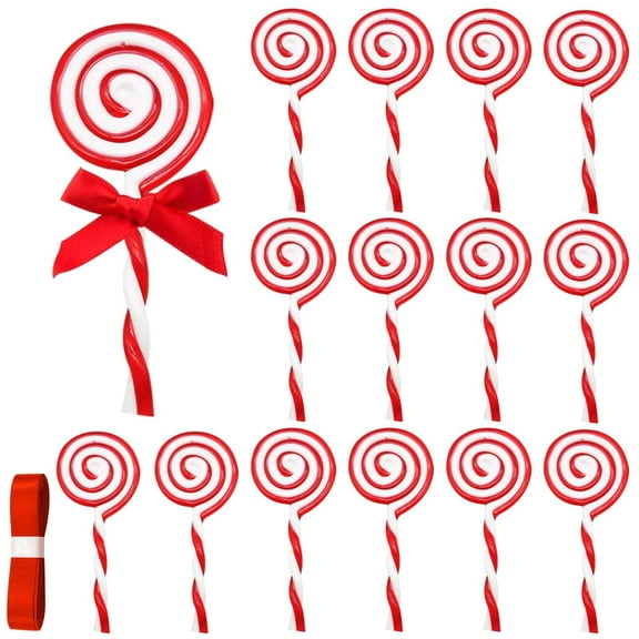 VEGCOO 15 Pcs Lollipop Ornaments, Red & White Christmas Tree Decorations, Holiday Candy Ornaments for Xmas Tree