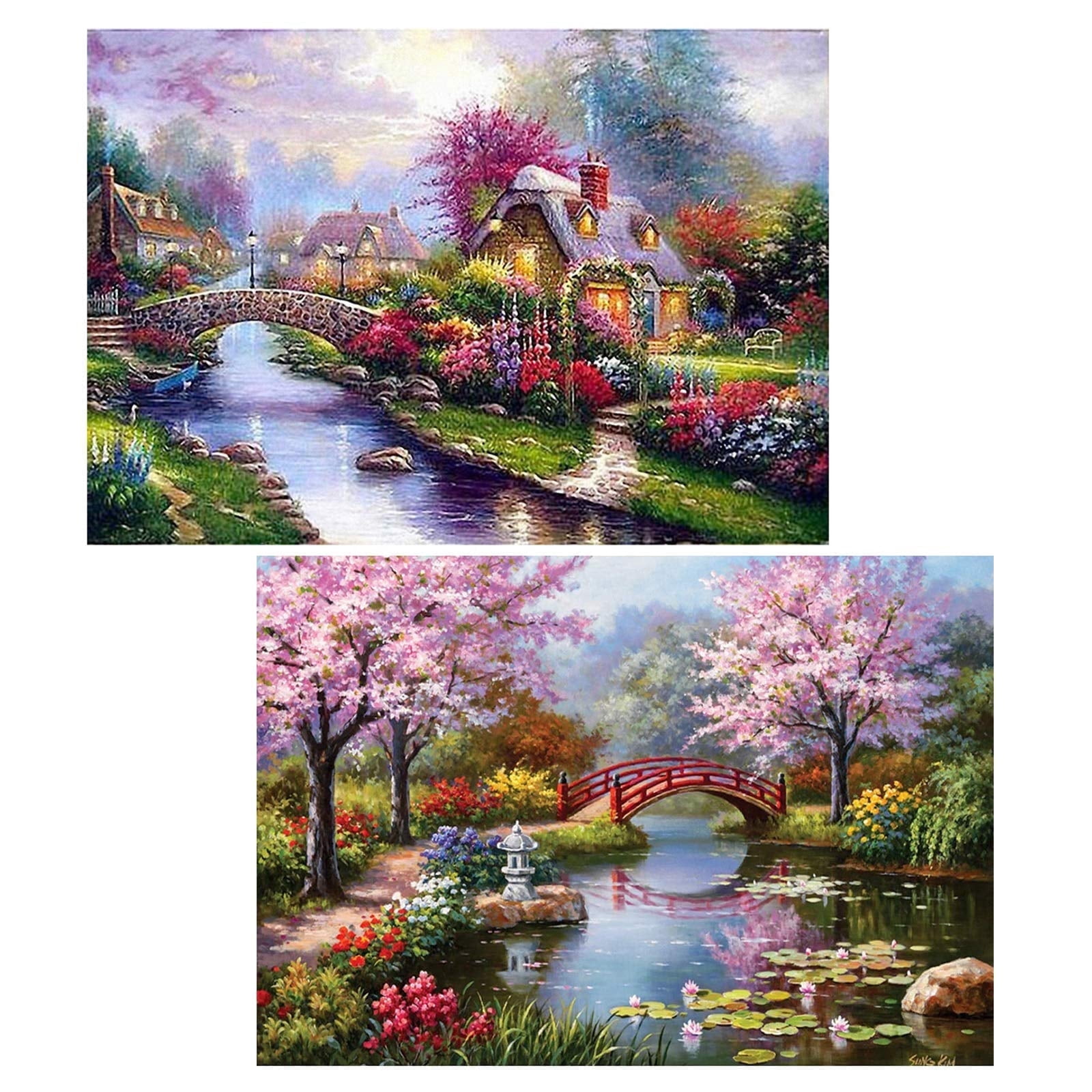 SPOKKI 2 Pack 5D DIY Diamond Painting Kits for Adults & Kids, Full Drill Crystal Rhinestone Art Crafts, Home Wall Decor, Embroidery Set
