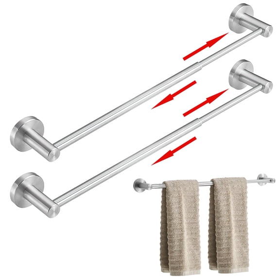 VEGCOO 2-Pack Retractable Towel Rack, 14.5"-24.8" Adjustable Stainless Steel Towel Bar, Heavy Duty Wall Mounted Towel Holder for Bathroom, Kitchen, RV & Cabinet ( Brushed Silver)