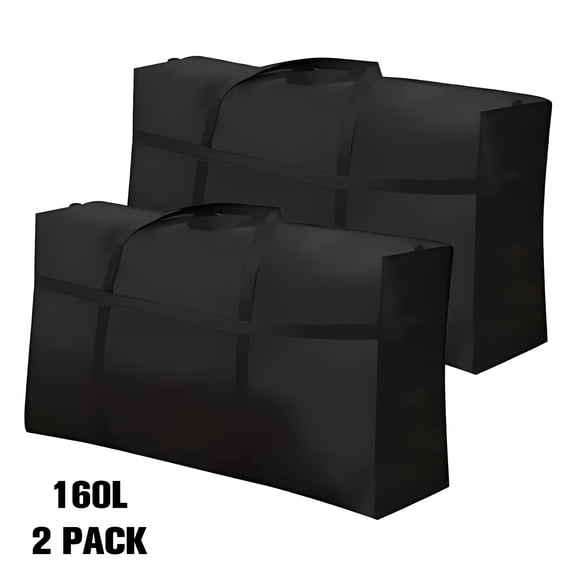 VEGCOO 2 Pack Black Extra Large 160L Duffle Bag - 600D Thick Oxford Cloth, Waterproof Moving/Storage/Travel/Seasonal Storage Bag with Reinforced Handles & Double Zippers (35" x 20" x 11")