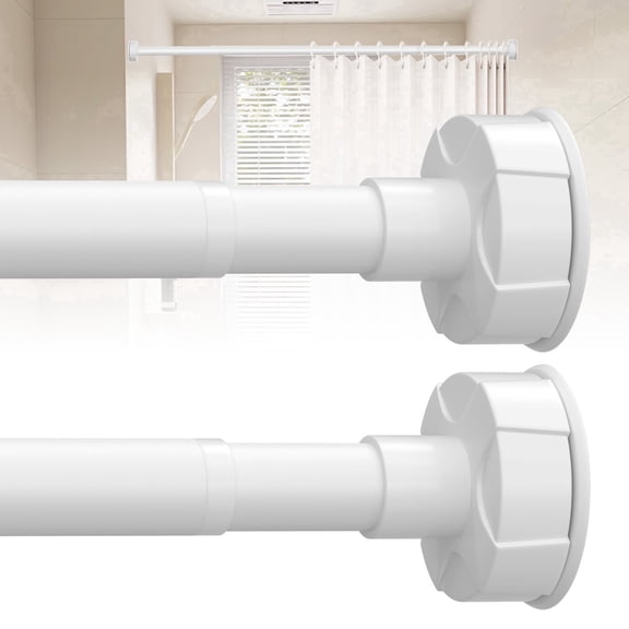 VEGCOO 2-Pack Tension Shower Curtain Rod, 37-59 Inch Adjustable 50 lbs Capacity Heavy Duty Tension Rods, No-Drill Shower Rod for Bathroom Window Door Patio Closet, Matte White