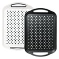 thumbnail image 1 of VEGCOO 2-Pack Non-Slip Serving Trays, Large 15.7" x 11.4" Rectangular Plastic Tray with Handles, Heat-Resistant Heavy-Duty Server for Food Drinks, Black & White Dot Design, for Kitchen Dining Outdoor, 1 of 7