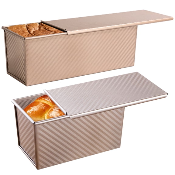 VEGCOO 2-Pack Non-Stick Loaf Pans with Lids (1lb & 1.65lb), Carbon Steel Bread Pans for Homemade Sandwich and Sourdough Bread, Corrugated Toast Mold, Even Baking