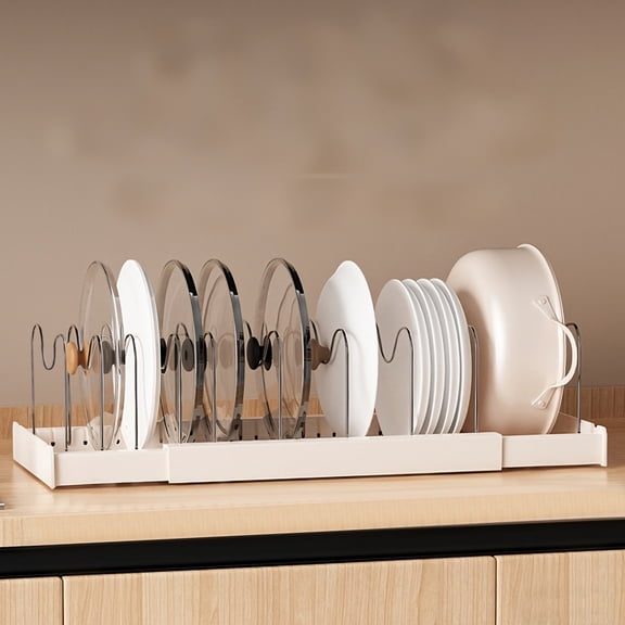VEGCOO 2-Pack Pots and Pans Organizer for Cabinet - Expandable Kitchen Storage Rack with 20 Adjustable Dividers - Heavy Duty Pot Lid & Bakeware Holder for Under Sink & Drawers - 22.4 Inch Max Length