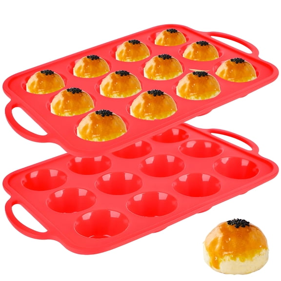 VEGCOO 2-Pack Red Silicone Coated Muffin Pans, 12-Cup Reinforced Steel Non-Stick Baking Pan Set for Cupcakes, Muffins & Mini Cakes | Dishwasher, Oven & Freezer Safe (Vibrant Red) 