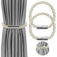 thumbnail image 1 of VEGCOO 2 Pack Strong Magnetic Curtain Tiebacks Modern Simple Style Drape Tie Backs Convenient Decorative Weave Rope Curtain Holdbacks for Thin or Thick Home & Office Window Draperies (White), 1 of 5
