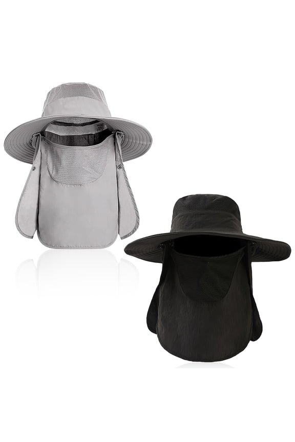 2 Pack Sun Fishing Hat for Men Women, UPF 50+ Sun Protection Wide Brim with Face Neck Flap for Outdoor Use