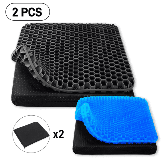 SPOKKI 2 Pcs Black Cooling Gel Seat Cushion, 19.1x17.55x2.34 in, Honeycomb Design for Office Chair