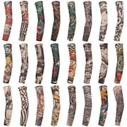 VEGCOO 24 PCS Fake Temporary Tattoo Sleeves Arm Sleeves for Party Body Art and Printed Sports Outdoor Cycling Activities UV Protection for Men Women