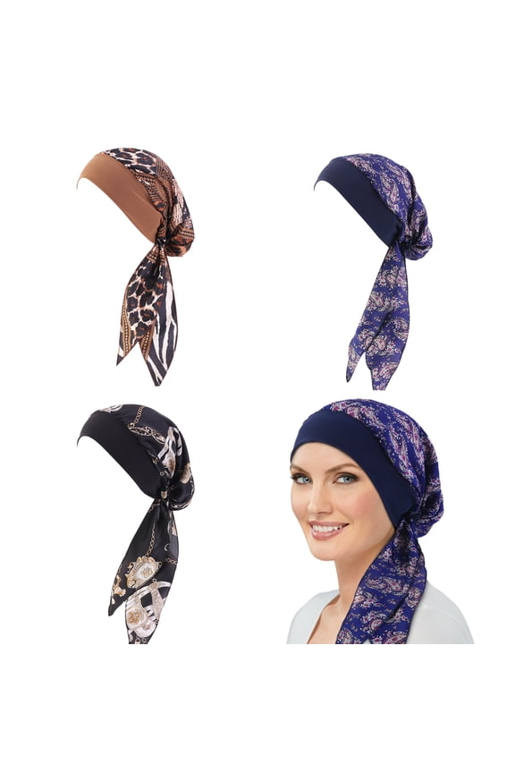 3 Pack Chemo Headwears for Women, Silky Soft Turbans Head Scarf Headwraps for for Chemo Hair Loss Cancer Patients Sleep Capss Scarves