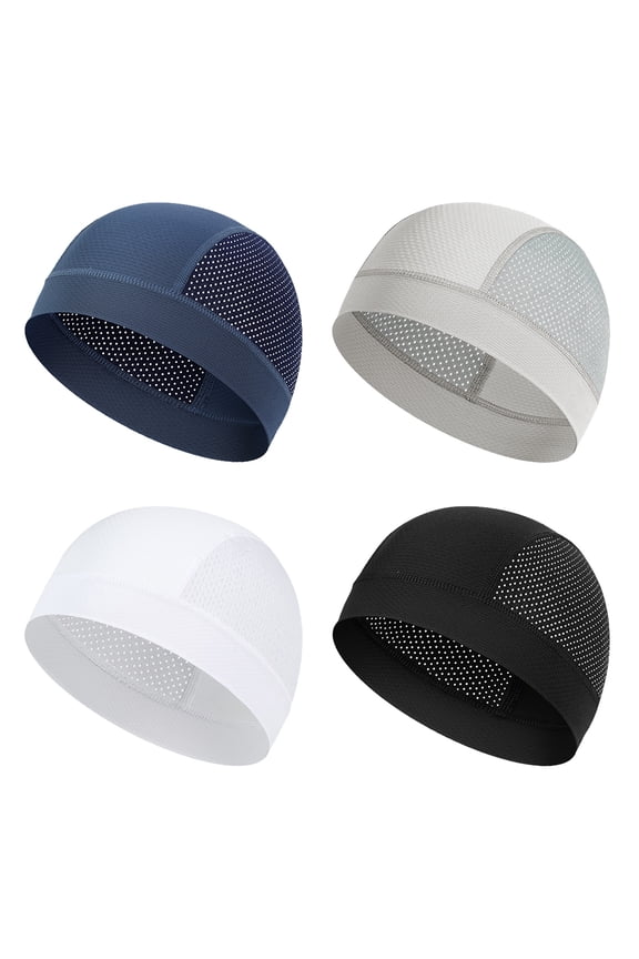 4 Pack Cooling Skull Caps, Breathable Mesh Helmet Liner, Lightweight Quick Dry Sweat Wicking Beanie for Cycling Running Motorcycle