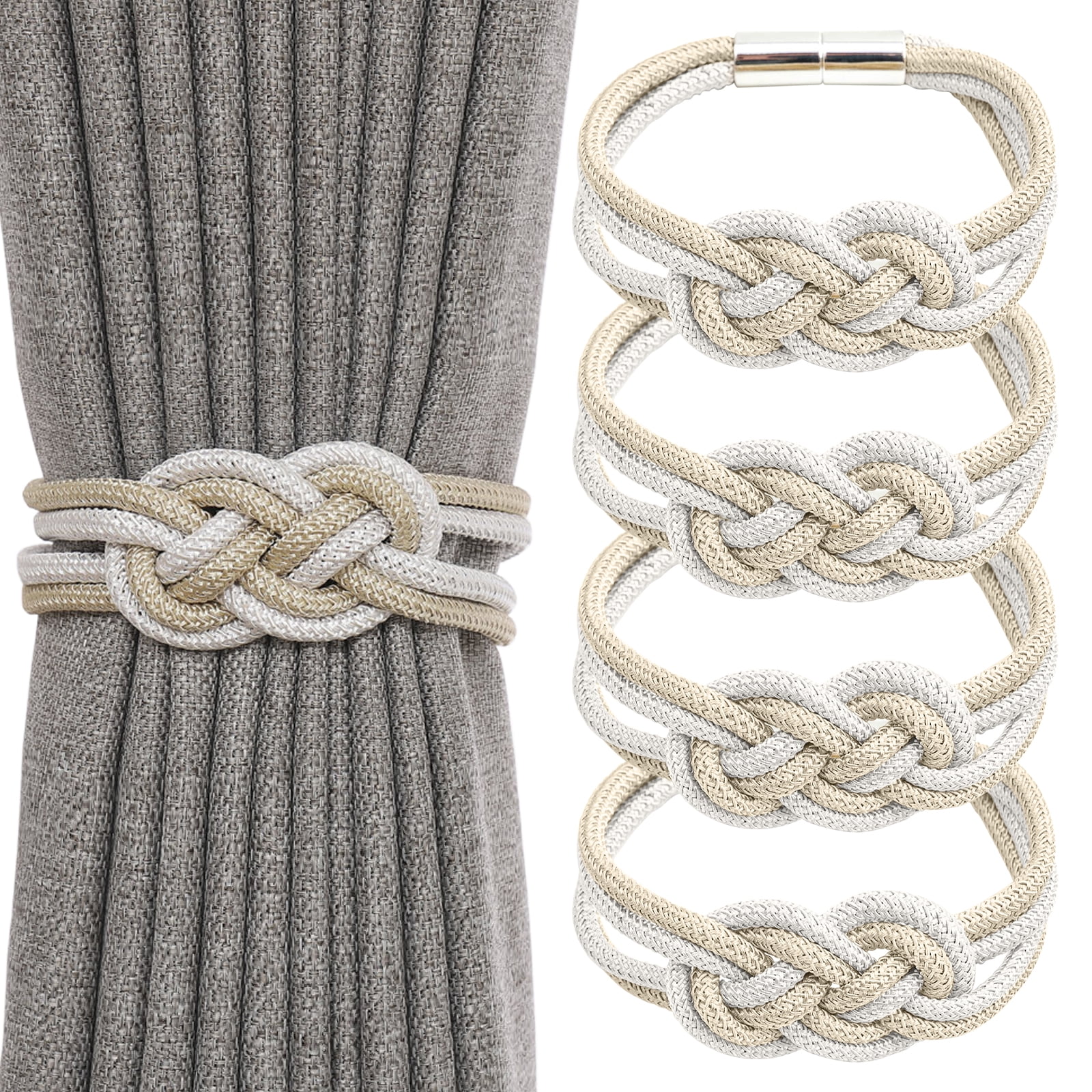 VEGCOO 4 Pack Curtain Tiebacks, Curtain Tie With Knot, 18 Inch