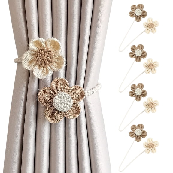 VEGCOO 4-Pack Sunflower Curtain Tiebacks - 18.9 in Bendable Boho Rope Tie Backs - No Drill Rustic Floral Window Holdbacks for Drapes & Sheers - Farmhouse Decor for Living Room, Bedroom & Patio