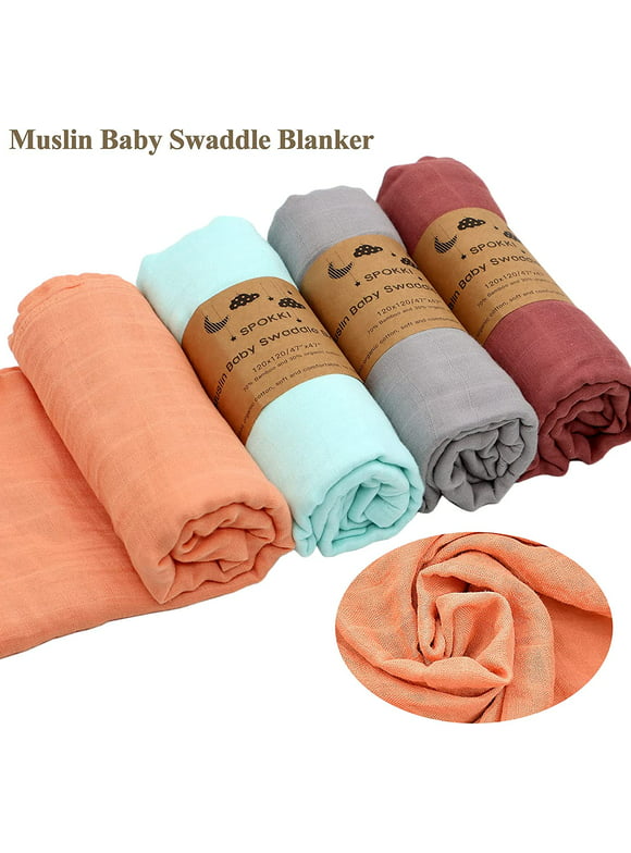 VEGCOO 4 Packs Baby Muslin Swaddle Blankets Kit 47" Newborn Gifts (A)