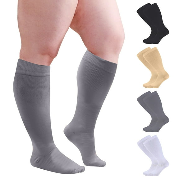 VEGCOO 4 Pairs Plus Size Knee High Socks for Women & Men – Wide Calf (2XL-4XL), Soft Nylon, Moisture-Wicking, Non-Slip– All-Season Comfort
