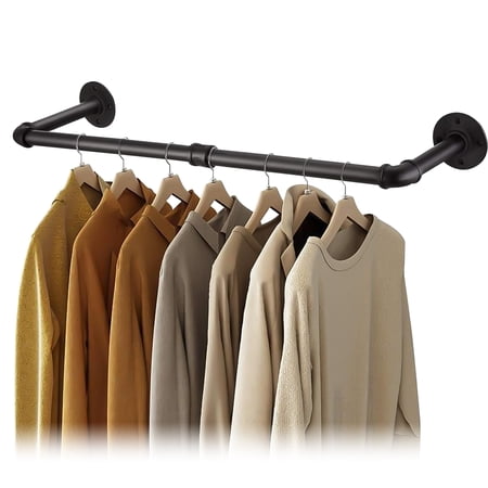 VEGCOO 42in Wall Mounted Clothes Rack, Industrial Pipe Wall Mount Clothing Rack, Space Saver Hanging Pipe Clothes Rack, Heavy Duty Garment Racks for Laundry Room, Closet Storage