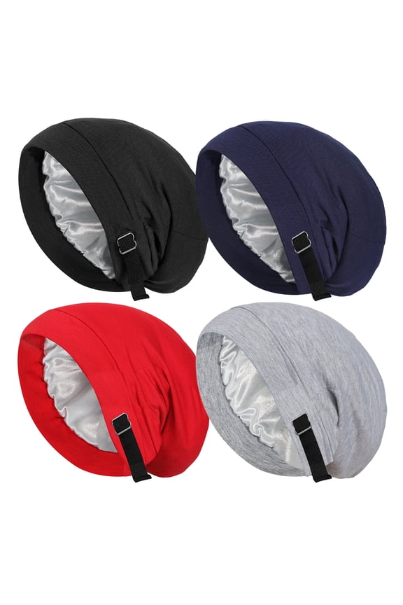4PCS Satin Lined Sleep Bonnets – Adjustable Hair Cover for Curly Hair & Braids, Ideal for Nighttime Hair Protection
