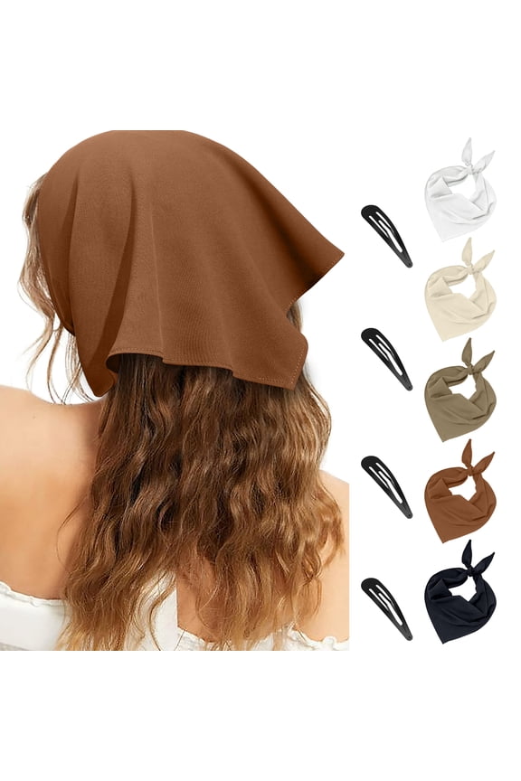 5 PCS Hair Bandanas for Women, Boho Tie-Back Triangle Head Scarf with 4 Snap Hair Pins, Versatile Hair Scarf Headbands for Daily Wear, Parties, Vacations