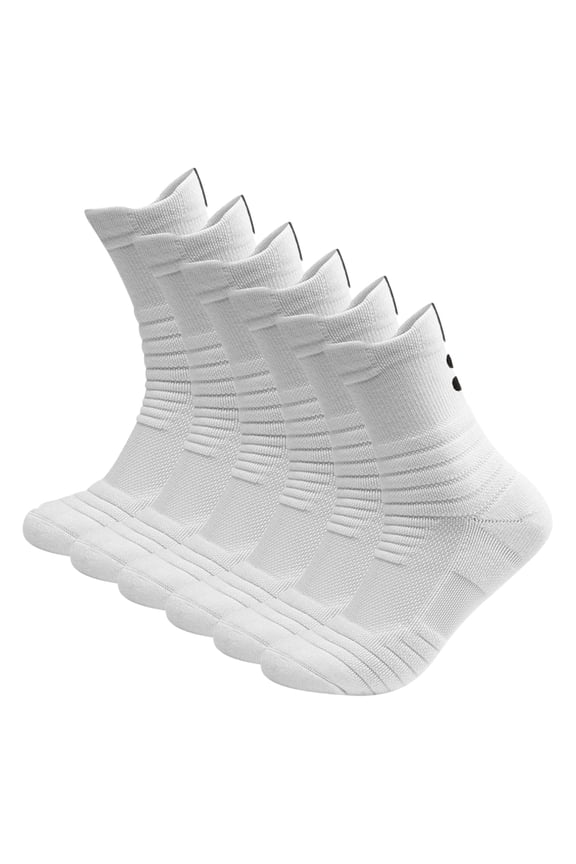 6 Pairs Basketball Socks, Mid-Crew Running Socks, Cushioned Anti-Blister Athletic Socks for Sports, Gym, Daily Wear