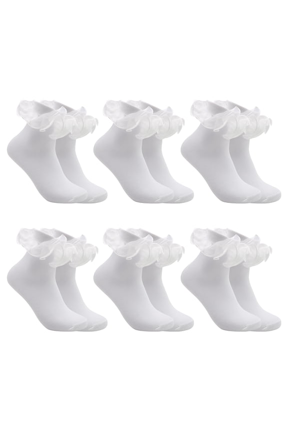 6 Pairs Ruffle Ankle Socks – Lace Frilly Cotton Socks, Fashion Princess Style Socks for Women & Girls