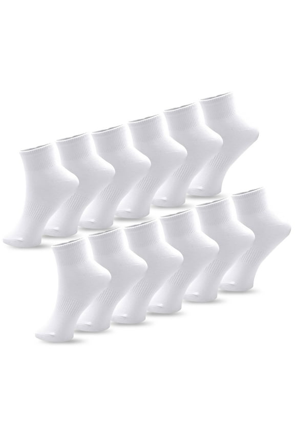 6 Pairs White Socks - Breathable Moisture-Wicking Unisex Socks with Arch Support (6-12