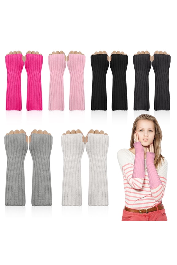 6 Pairs of Cute Arm Warmers, Kawaii Japanese Harajuku Style Y2K Gothic Knitted Fingerless Gloves, Available in 6 Colors