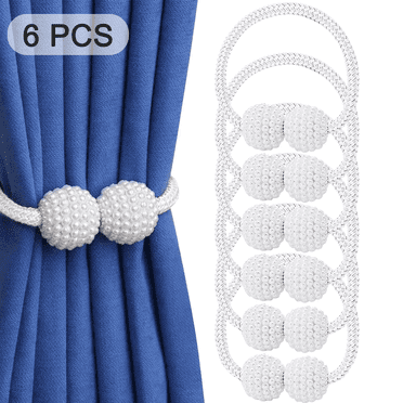VEGCOO 6 pcs Magnetic Curtain Tiebacks – Elegant Pearl Rope Holdbacks  for Home, Office & Hotel Windows – Stylish & Convenient Drapery Holders (White)